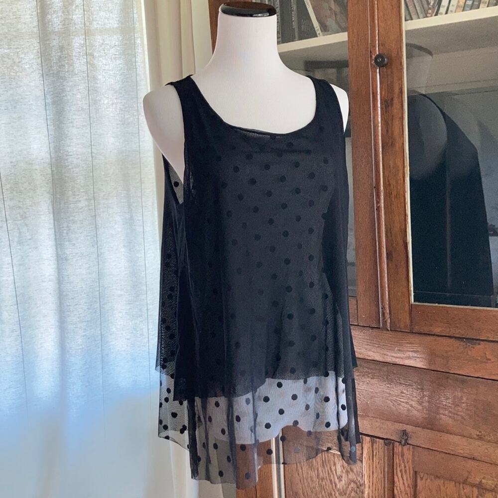 NY&Co Black Net Sheer Top W/Black Dots, Size M